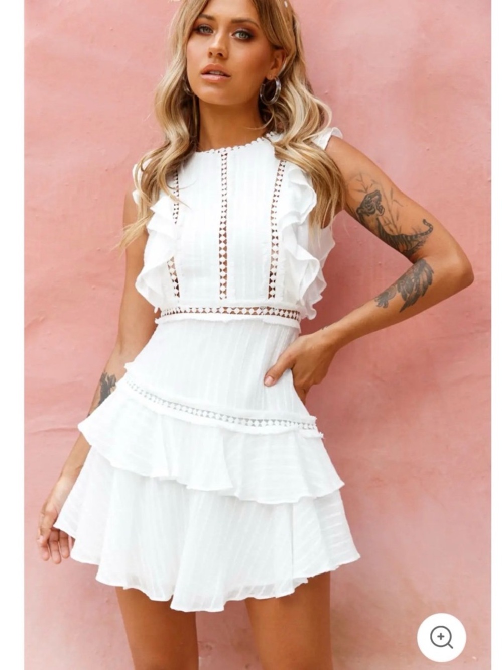 Melrose sleeveless crochet & ruffle dress